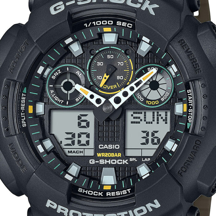 G-SHOCK Two tone utility colors GA-100TU-1A3JF メンズ 腕時計 電池式 ビッグケース アナデジ 樹脂バンド ブラック オリーブグリーン 国内正規品 カシオ