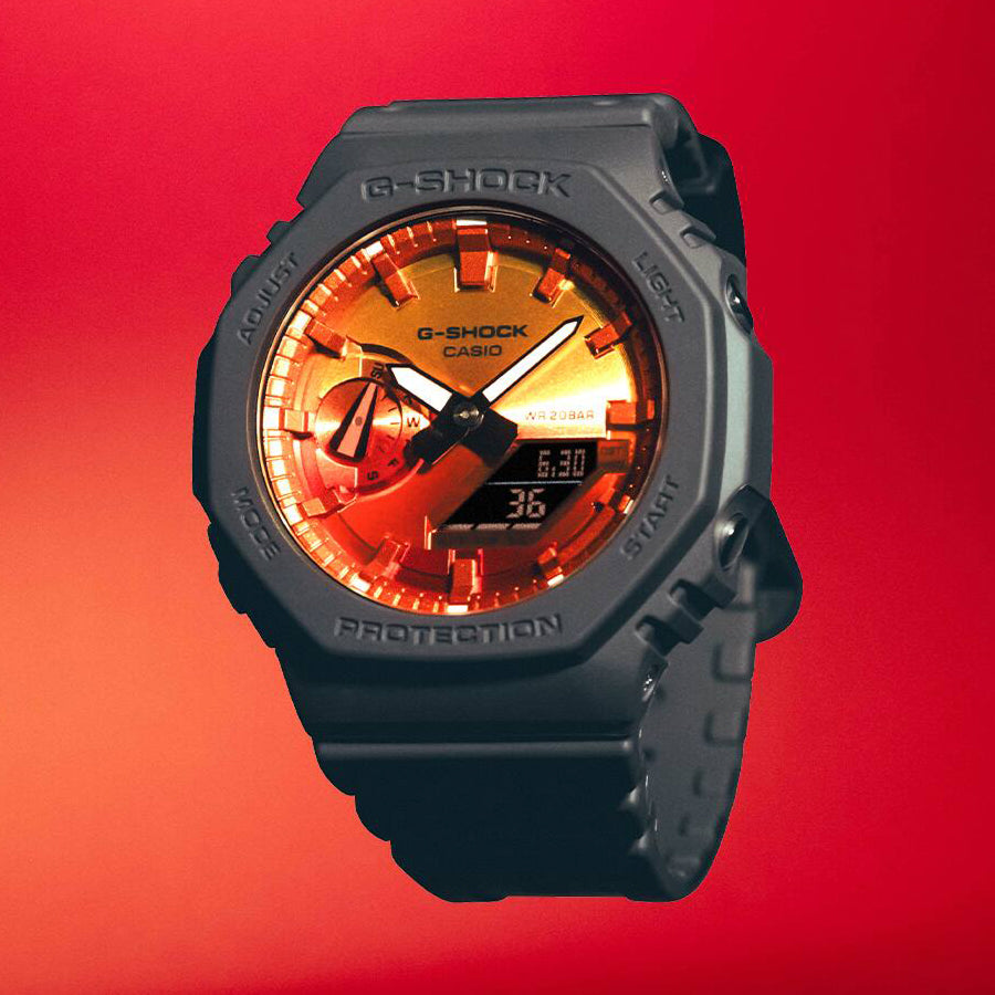 【鮮やかオレンジ★完動★極美品】G-SHOCK アナデジ GA-150A反転液晶 G-SHOCK フレイムインサイド フレイムオレンジ GA-2100FL-8AJF メンズ