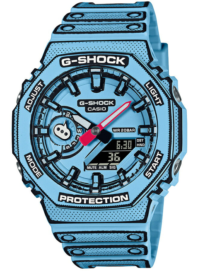 G-SHOCK MANGA THEME マンガデザイン GA-2100MNG-2AJR メンズ 腕時計 電池式 アナデジ オクタゴン スカイブルー 反転液晶 国内正規品 カシオ