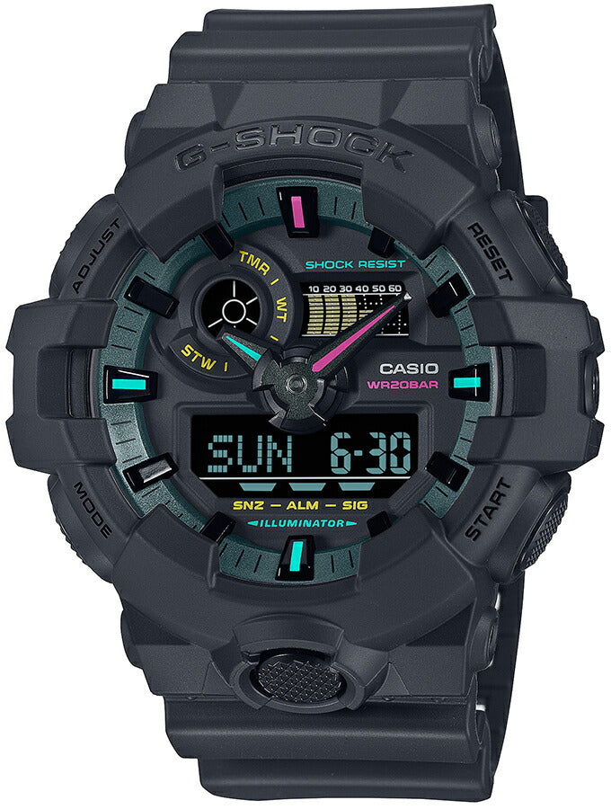 G-SHOCK Multi Fluorescent color 蛍光色デザイン GA-700MF-1AJF メンズ 腕時計 電池式 アナデジ ビッグケース 反転液晶 国内正規品 カシオ