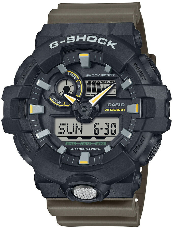 G-SHOCK Two tone utility colors GA-710TU-1A3JF メンズ 腕時計 電池式 ビッグケース アナデジ 樹脂バンド ブラック オリーブグリーン 国内正規品 カシオ