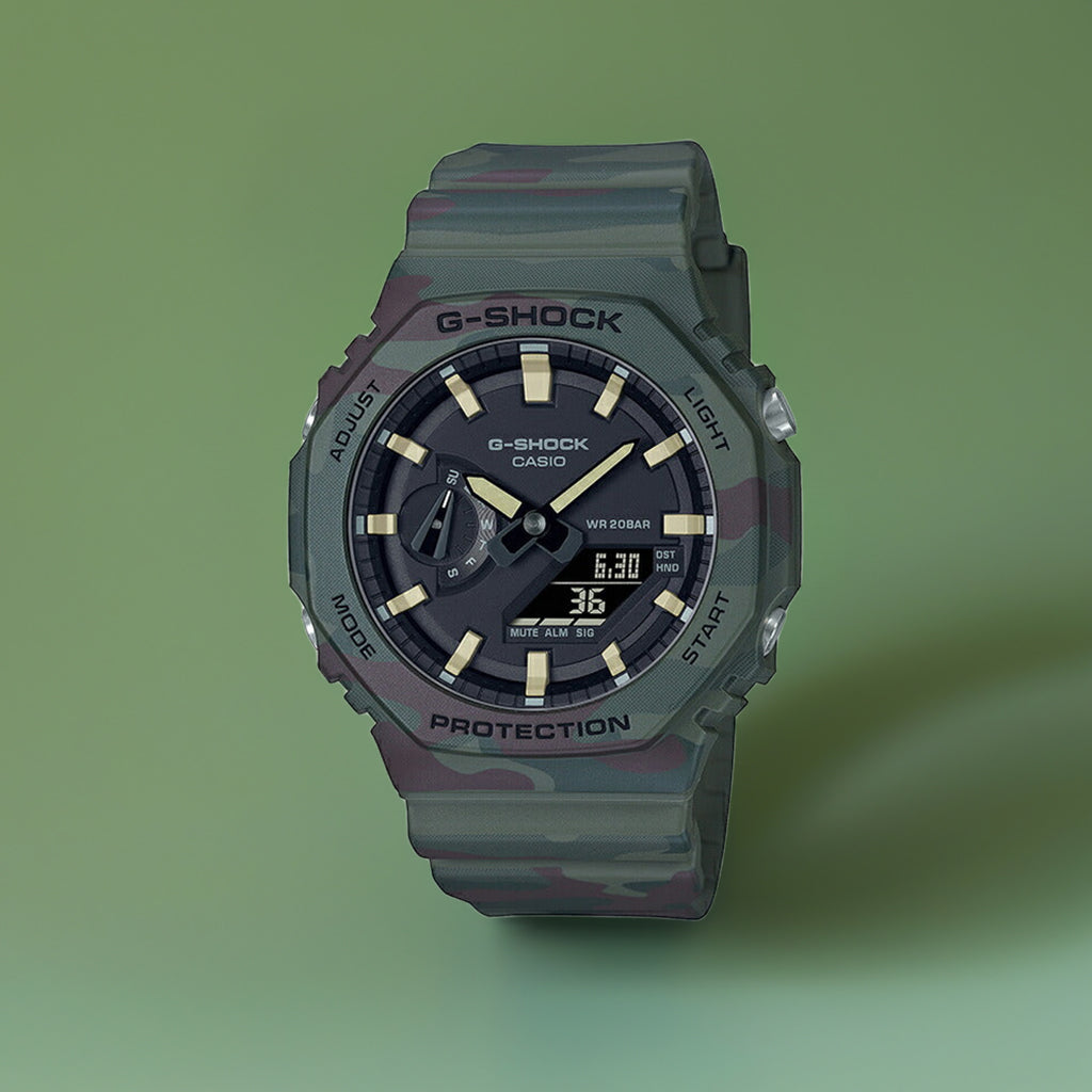 G-SHOCK 荒野を旅する冒険者 カモフラージュ GAE-2100WE-3AJR メンズ 電池式 アナデジ 樹脂バンド 反転液晶 八角形