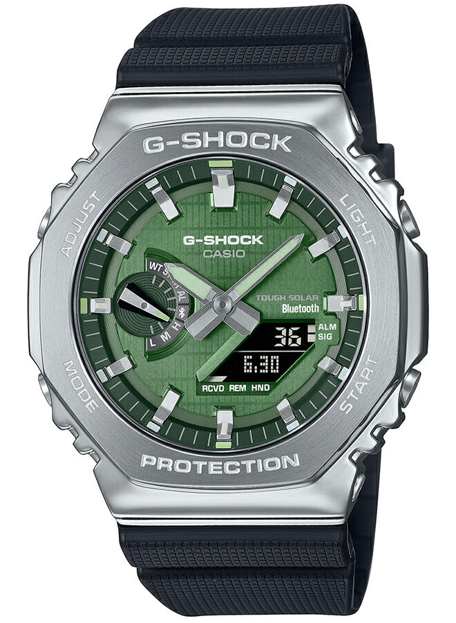 G-SHOCK メタルカバード 2100 GBM-2100A-1A3JF メンズ 腕時計 ソーラー Bluetooth オクタゴン アナデジ 樹脂バンド グリーン 国内正規品 カシオ 八角形