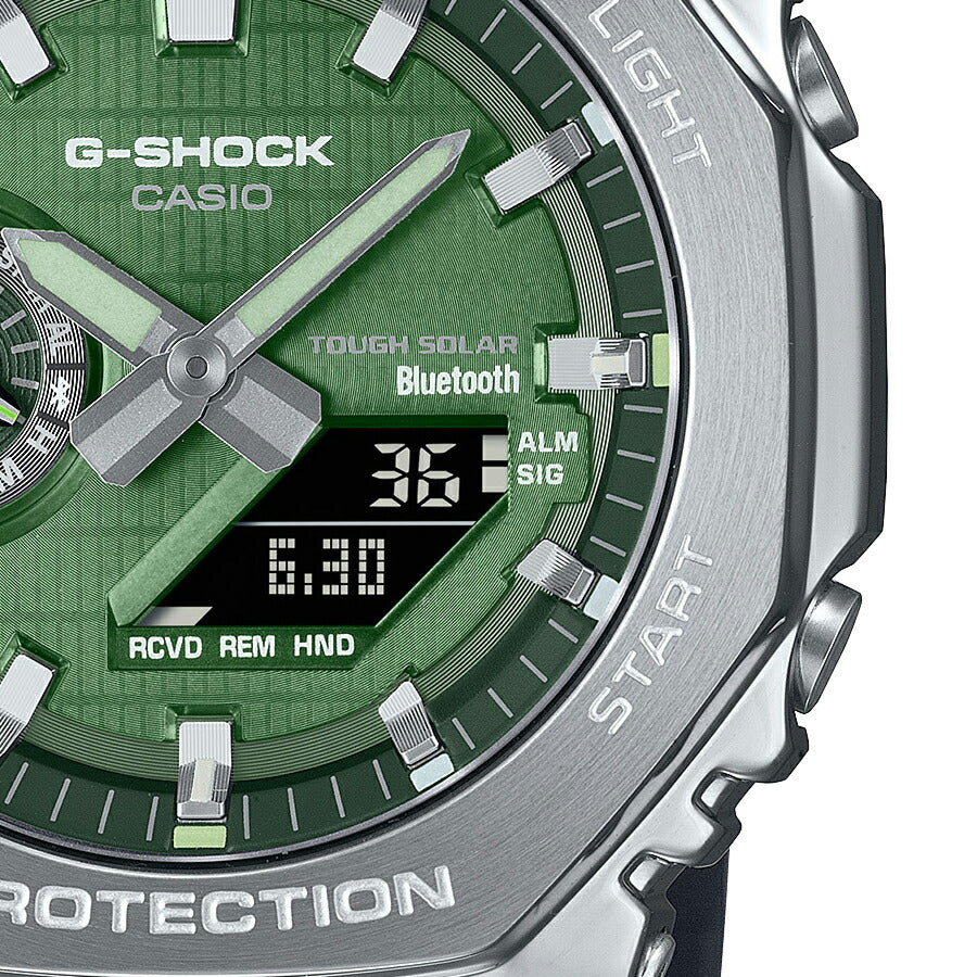 G-SHOCK メタルカバード 2100 GBM-2100A-1A3JF メンズ 腕時計 ソーラー Bluetooth オクタゴン アナデジ 樹脂バンド グリーン 国内正規品 カシオ 八角形