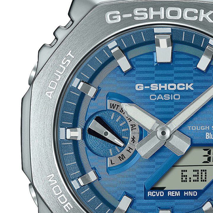 G-SHOCK メタルカバード オクタゴン GBM-2100A-2BJF メンズ ソーラー Bluetooth アナデジ 樹脂バンド ブルー 八角形