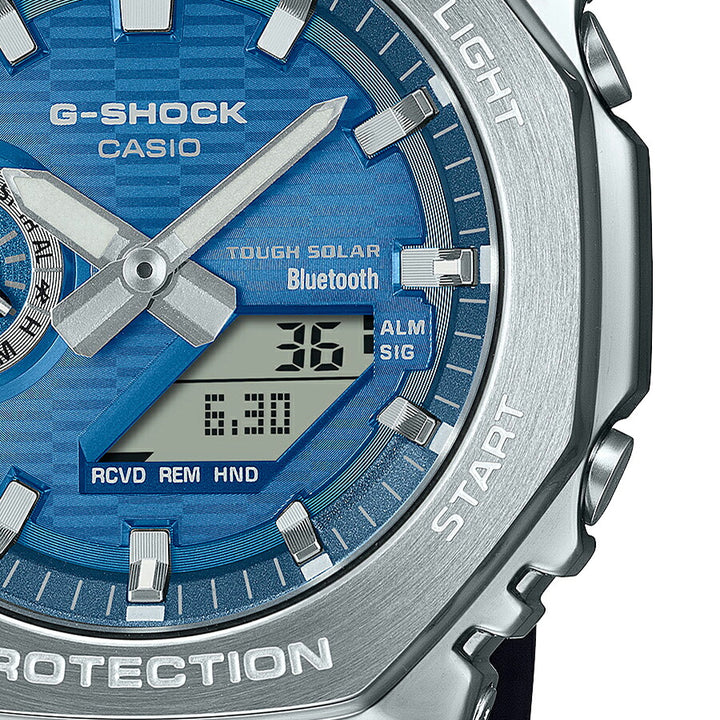 G-SHOCK メタルカバード オクタゴン GBM-2100A-2BJF メンズ ソーラー Bluetooth アナデジ 樹脂バンド ブルー 八角形
