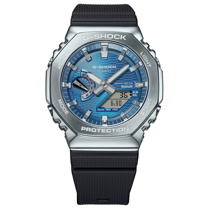 G-SHOCK メタルカバード オクタゴン GBM-2100A-2BJF メンズ ソーラー Bluetooth アナデジ 樹脂バンド ブルー 八角形
