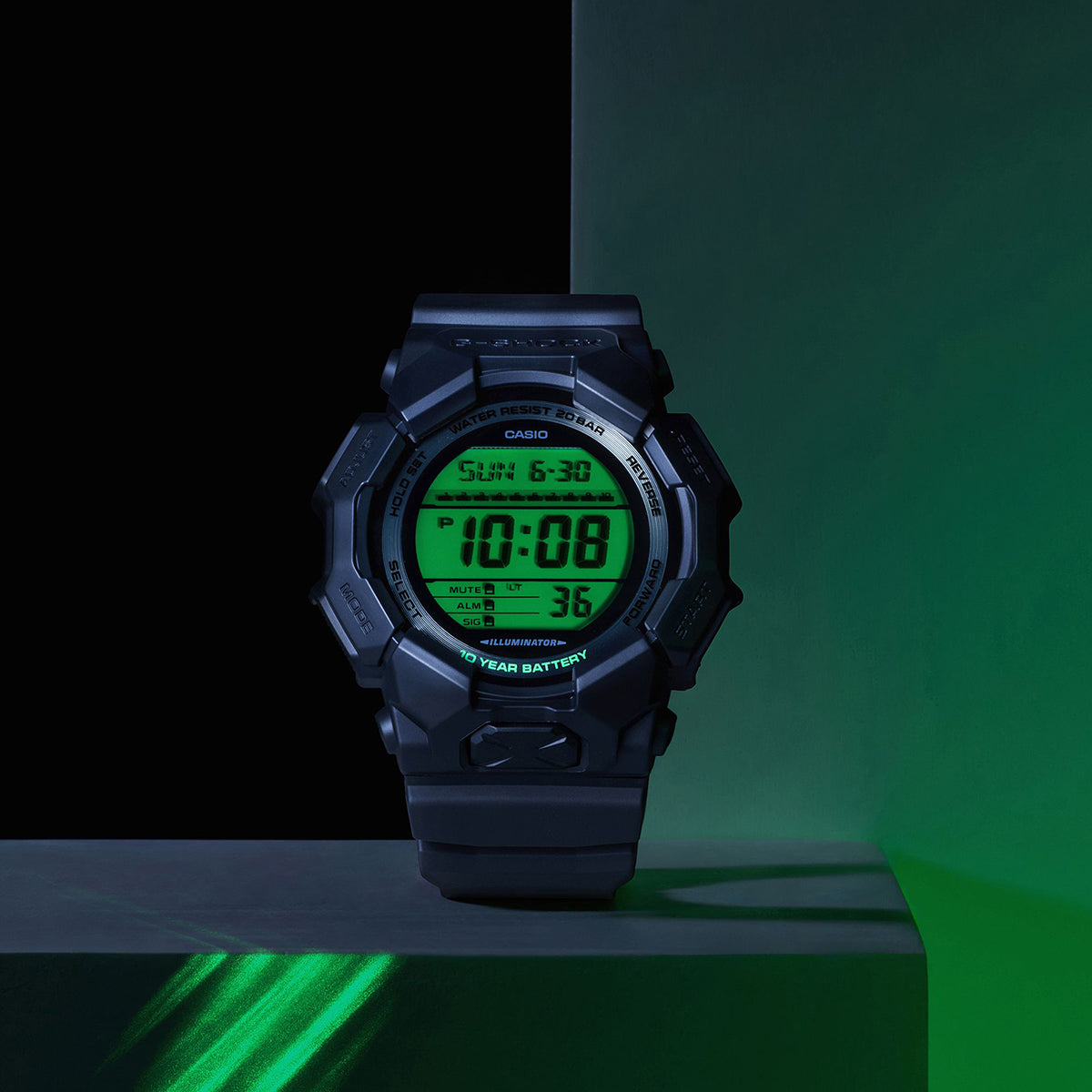 G-SHOCK ブラック&エレクトログリーン 10年バッテリー ビッグケース GD