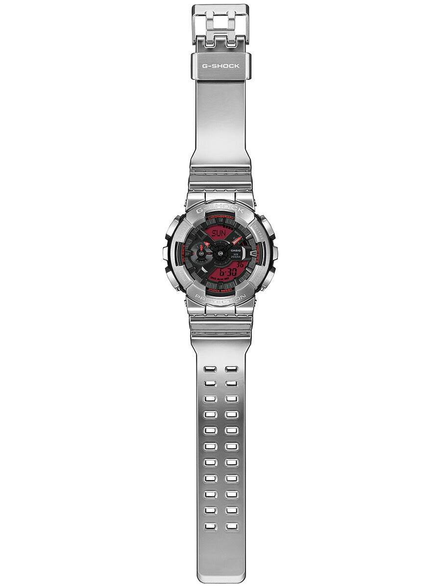 G-SHOCK メタルカバード ファインメタリックシリーズ シルバー GM-110YRA-8AJF メンズ 電池式 アナデジ ビッグケース 樹脂バンド レッドカラー液晶