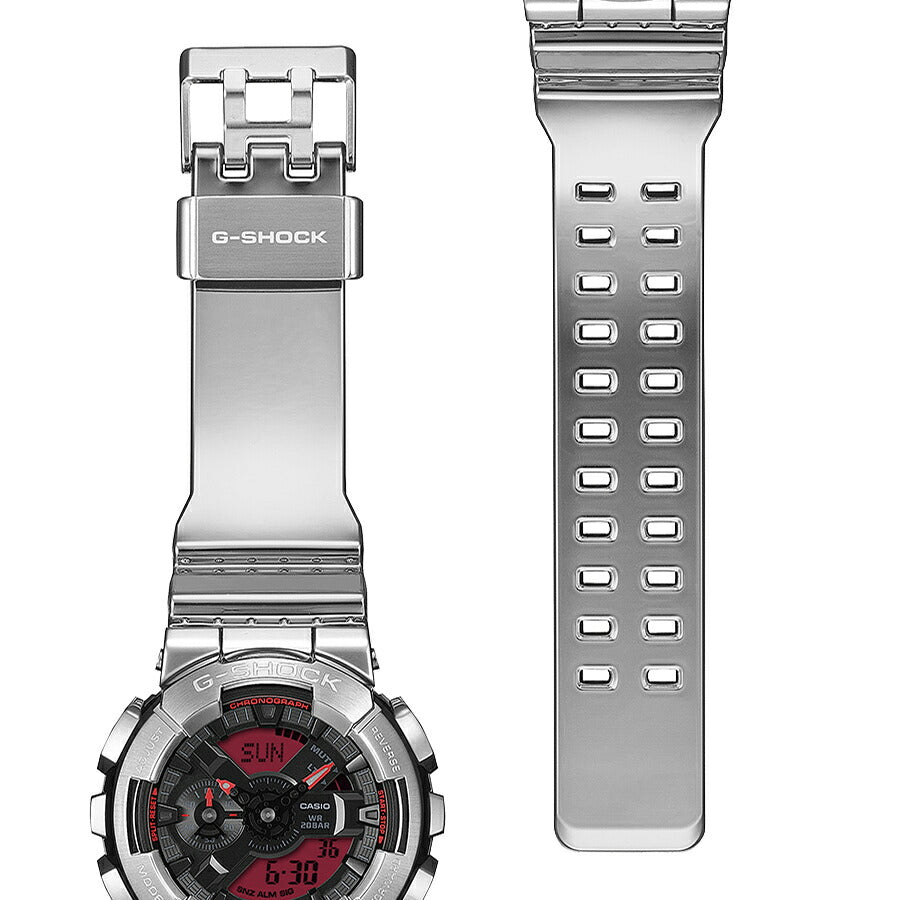 G-SHOCK メタルカバード ファインメタリックシリーズ シルバー GM-110YRA-8AJF メンズ 電池式 アナデジ ビッグケース 樹脂バンド レッドカラー液晶