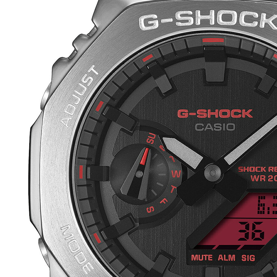 G-SHOCK メタルカバード ファインメタリックシリーズ シルバー GM-2100YRA-8AJF メンズ 電池式 アナデジ オクタゴン 樹脂バンド レッドカラー液晶