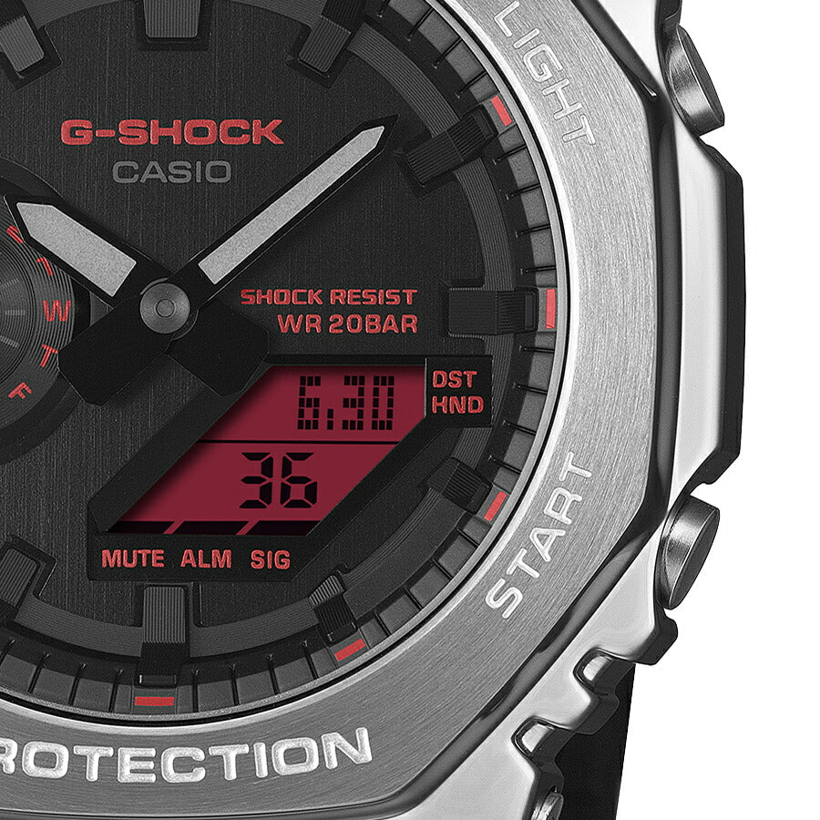 G-SHOCK メタルカバード ファインメタリックシリーズ シルバー GM-2100YRA-8AJF メンズ 電池式 アナデジ オクタゴン 樹脂バンド レッドカラー液晶