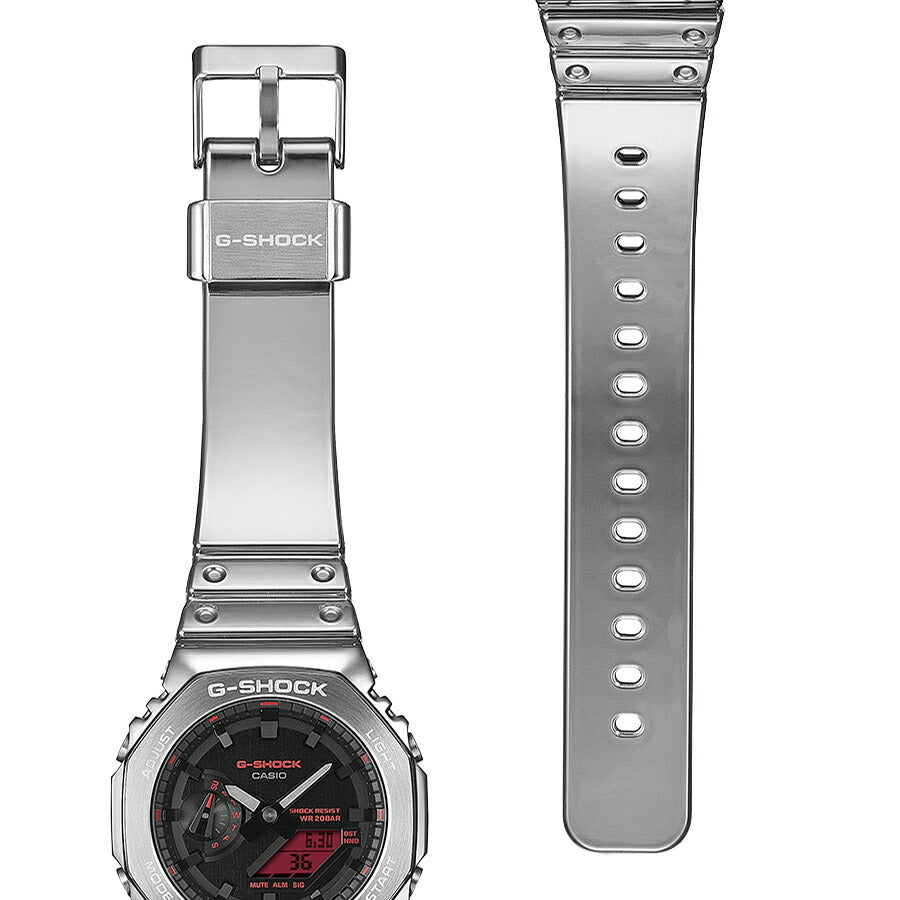 G-SHOCK メタルカバード ファインメタリックシリーズ シルバー GM-2100YRA-8AJF メンズ 電池式 アナデジ オクタゴン 樹脂バンド レッドカラー液晶