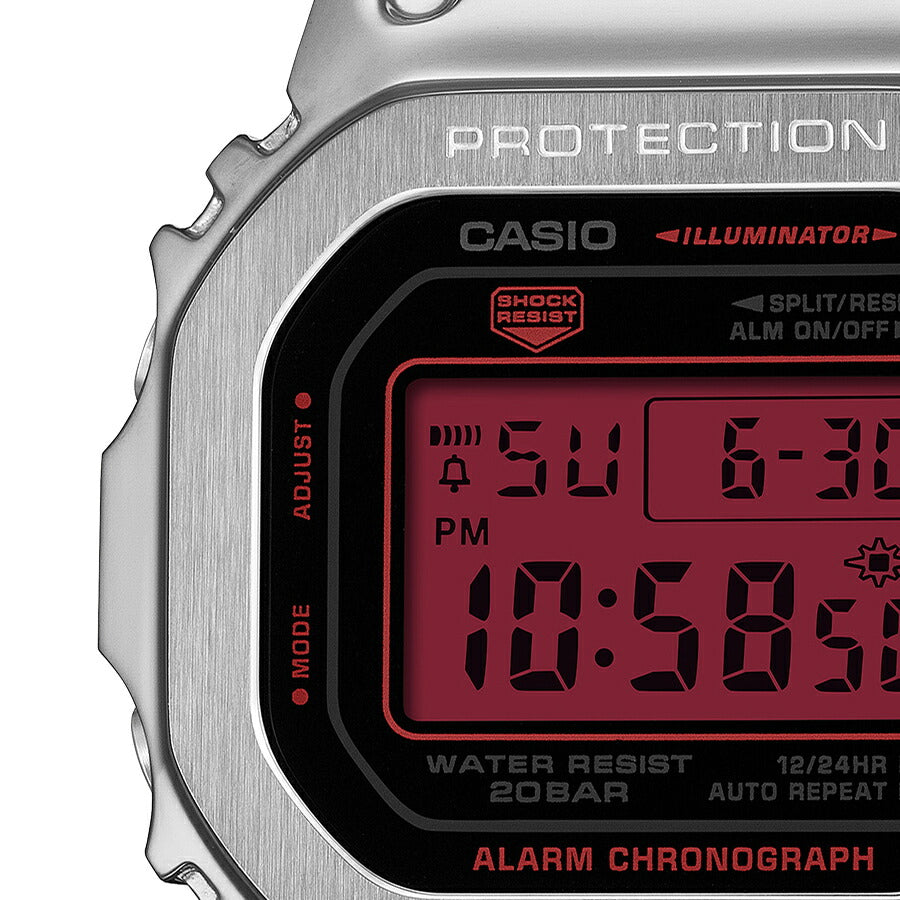 G-SHOCK メタルカバード ファインメタリックシリーズ シルバー GM-5600YRA-8JF メンズ 電池式 デジタル スクエア 樹脂バンド レッドカラー液晶