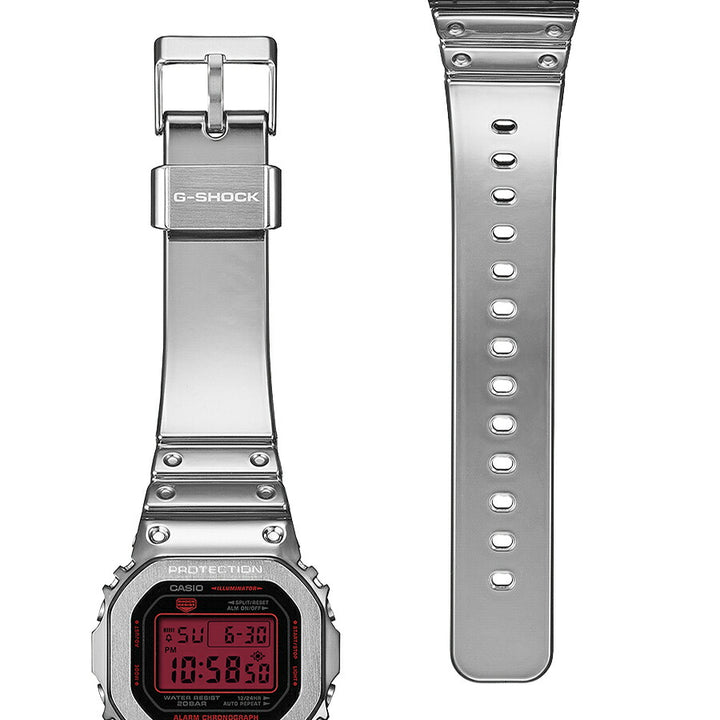 G-SHOCK メタルカバード ファインメタリックシリーズ シルバー GM-5600YRA-8JF メンズ 電池式 デジタル スクエア 樹脂バンド レッドカラー液晶