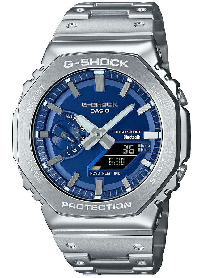 G-SHOCK FULL METAL フルメタル ブルーアクセント GM-B2100AD-2AJF メンズ 腕時計 ソーラー Bluetooth オクタゴン シルバー 国内正規品 カシオ