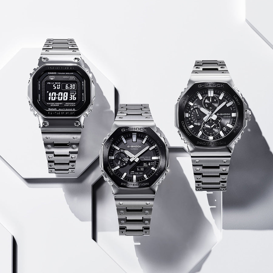 G-SHOCK フルメタル ブラックベゼル GM-B2100BT-1AJF メンズ ソーラー Bluetooth オクタゴン シルバー 日本製