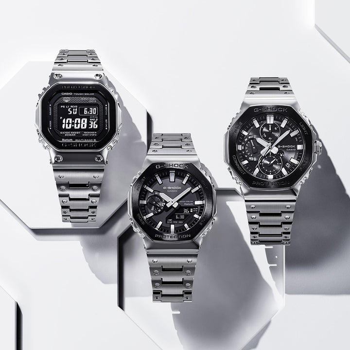 G-SHOCK フルメタル ブラックベゼル GM-B2100BT-1AJF メンズ ソーラー Bluetooth オクタゴン シルバー 日本製