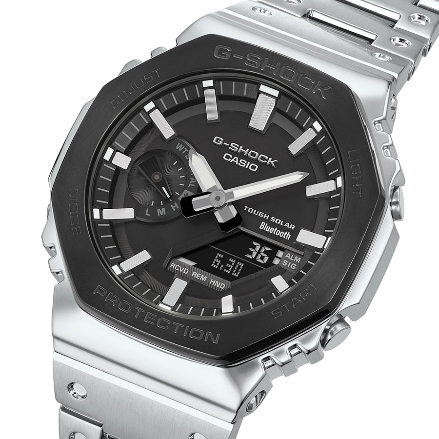 G-SHOCK フルメタル ブラックベゼル GM-B2100BT-1AJF メンズ ソーラー Bluetooth オクタゴン シルバー 日本製