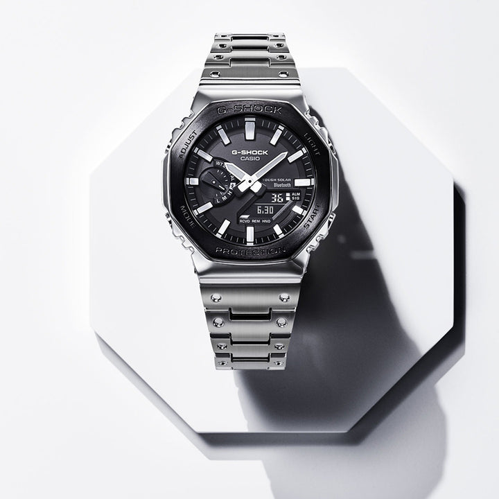 G-SHOCK フルメタル ブラックベゼル GM-B2100BT-1AJF メンズ ソーラー Bluetooth オクタゴン シルバー 日本製