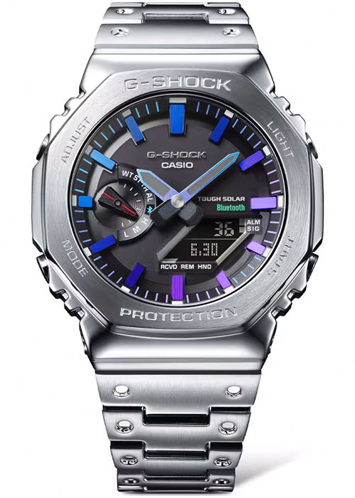 G-SHOCK フルメタル レインボーカラー アクセント GM-B2100PC-1AJF メンズ 腕時計 ソーラー Bluetooth オクタゴン シルバー 国内正規品 カシオ