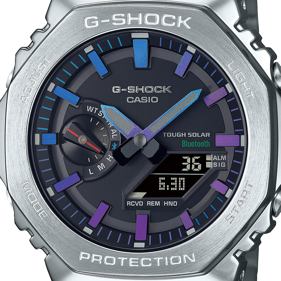 G-SHOCK フルメタル レインボーカラー アクセント GM-B2100PC-1AJF メンズ 腕時計 ソーラー Bluetooth オクタゴン シルバー 国内正規品 カシオ