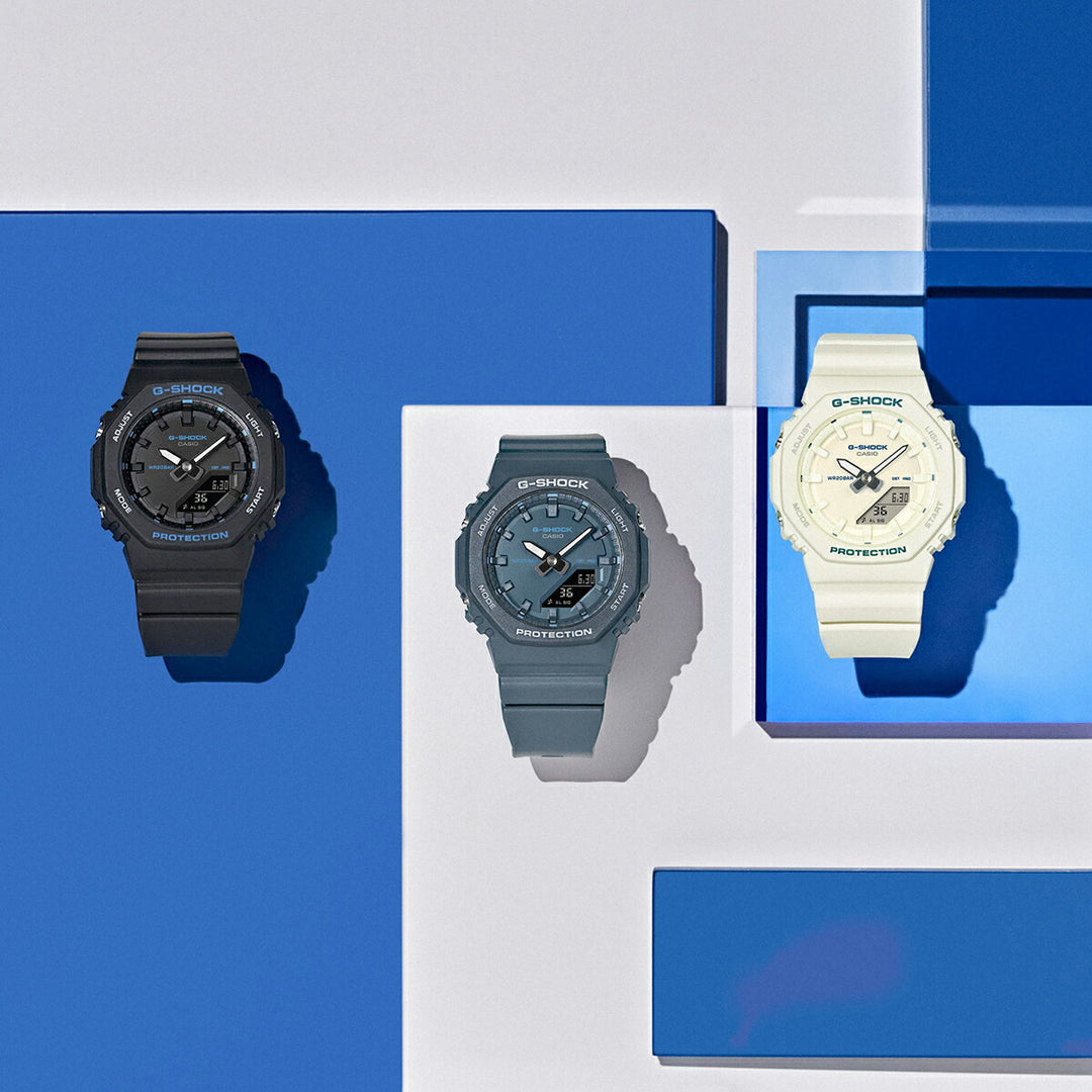 G-SHOCK プチサイズ ブルーアクセントシリーズ GMA-P2100BA-7AJF レディース 電池式 アナデジ オクタゴン 樹脂バンド アイボリー
