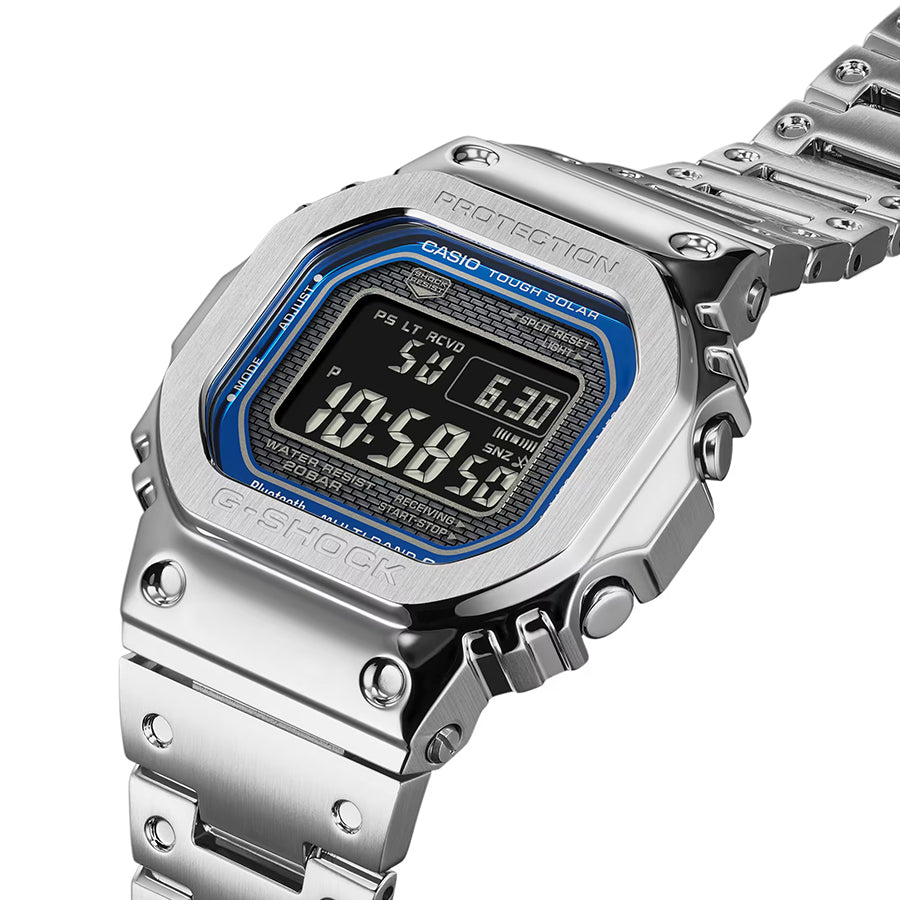 G-SHOCK FULL METAL フルメタル ブルーアクセント GMW-B5000D-2JF メンズ 腕時計 電波ソーラー Bluetooth シルバー 反転液晶 国内正規品 カシオ