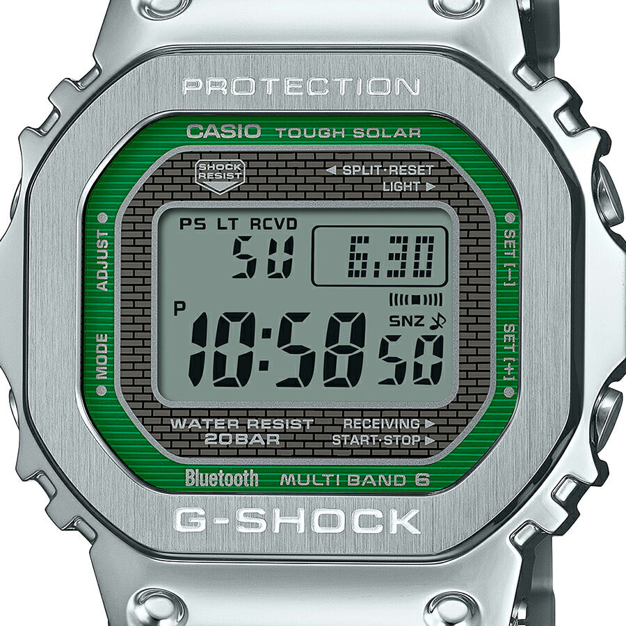 G-SHOCK FULL METAL フルメタル グリーンアクセント GMW-B5000D-3JF メンズ 腕時計 電波ソーラー Bluetooth シルバー 国内正規品 カシオ 日本製