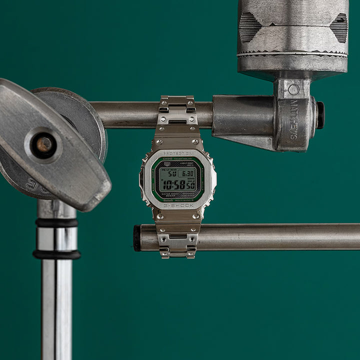 G-SHOCK FULL METAL フルメタル グリーンアクセント GMW-B5000D-3JF メンズ 腕時計 電波ソーラー Bluetooth シルバー 国内正規品 カシオ 日本製