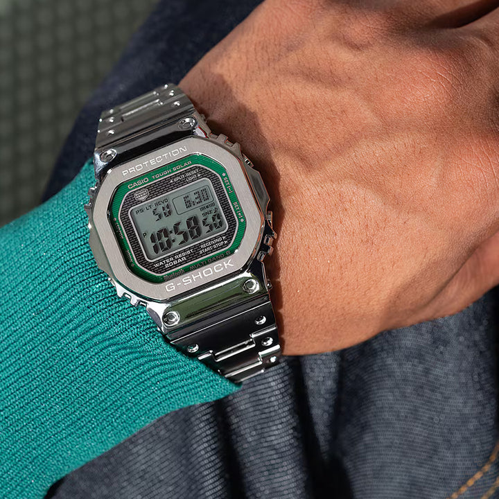 G-SHOCK FULL METAL フルメタル グリーンアクセント GMW-B5000D-3JF メンズ 腕時計 電波ソーラー Bluetooth シルバー 国内正規品 カシオ 日本製