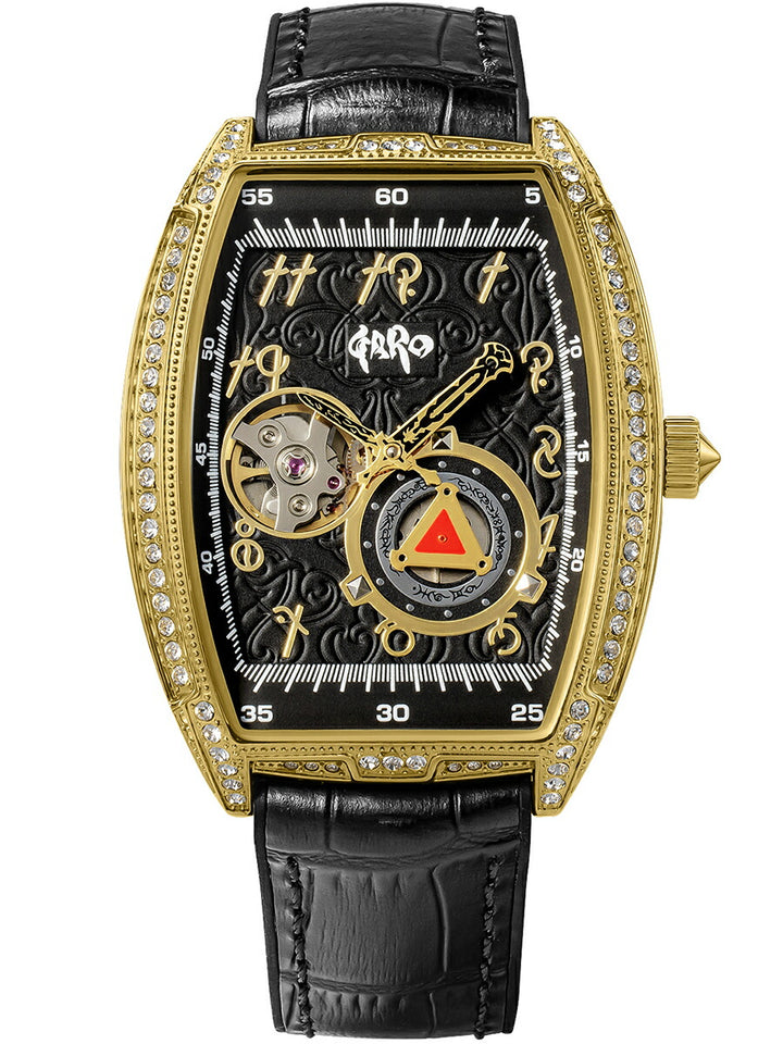 エンジェルクローバー 牙狼〈GARO〉20周年記念 コラボレーションモデル GR39YG-BK メンズ 機械式 自動巻き トノー オープンハート 革ベルト