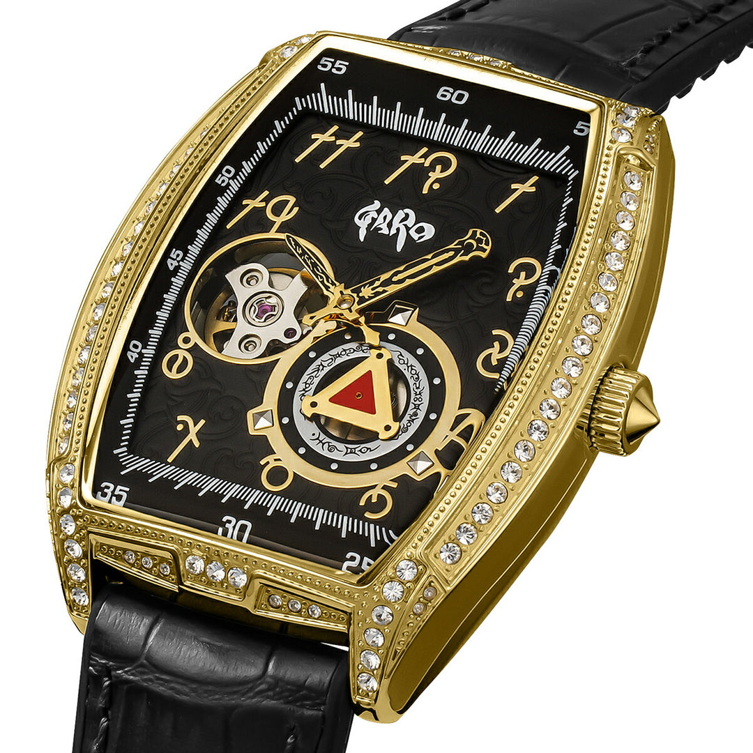 エンジェルクローバー 牙狼〈GARO〉20周年記念 コラボレーションモデル GR39YG-BK メンズ 機械式 自動巻き トノー オープンハート 革ベルト