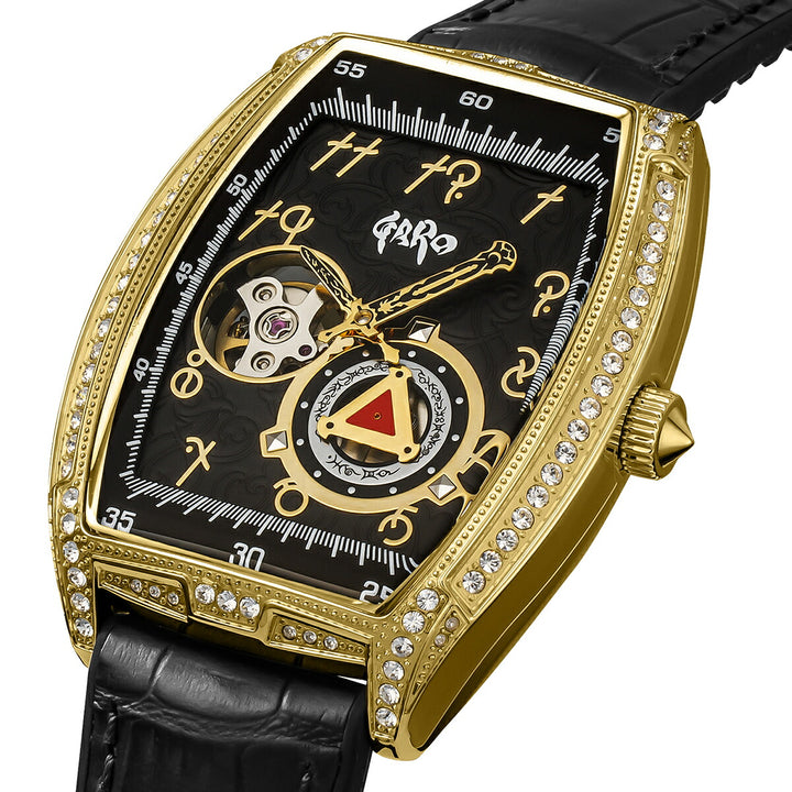 エンジェルクローバー 牙狼〈GARO〉20周年記念 コラボレーションモデル GR39YG-BK メンズ 機械式 自動巻き トノー オープンハート 革ベルト