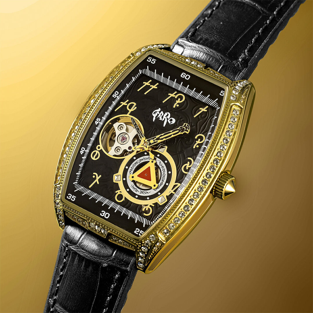 エンジェルクローバー 牙狼〈GARO〉20周年記念 コラボレーションモデル GR39YG-BK メンズ 機械式 自動巻き トノー オープンハート 革ベルト