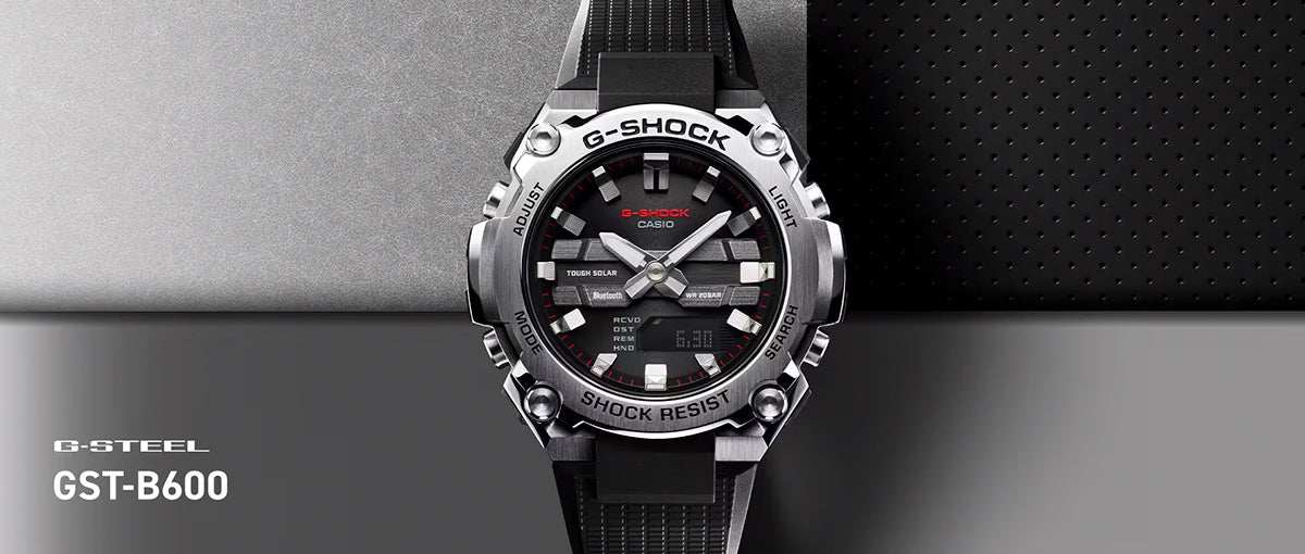 G-SHOCK G-STEEL 小型モデル GST-B600-1AJF メンズ ソーラー Bluetooth アナデジ 樹脂バンド シルバー ブラック 反転液晶