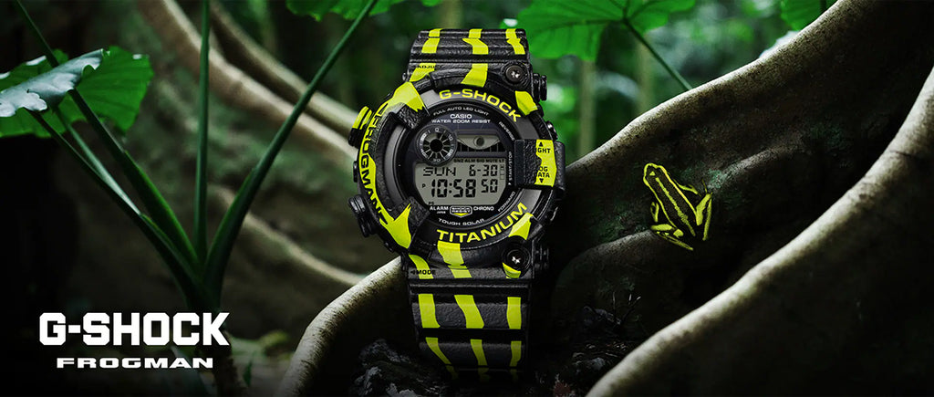 G-SHOCK フロッグマン ミスジヤドクガエル 縦縞模様 蛍光グリーン GW-8200TPF-1JR メンズ ソーラー デジタル