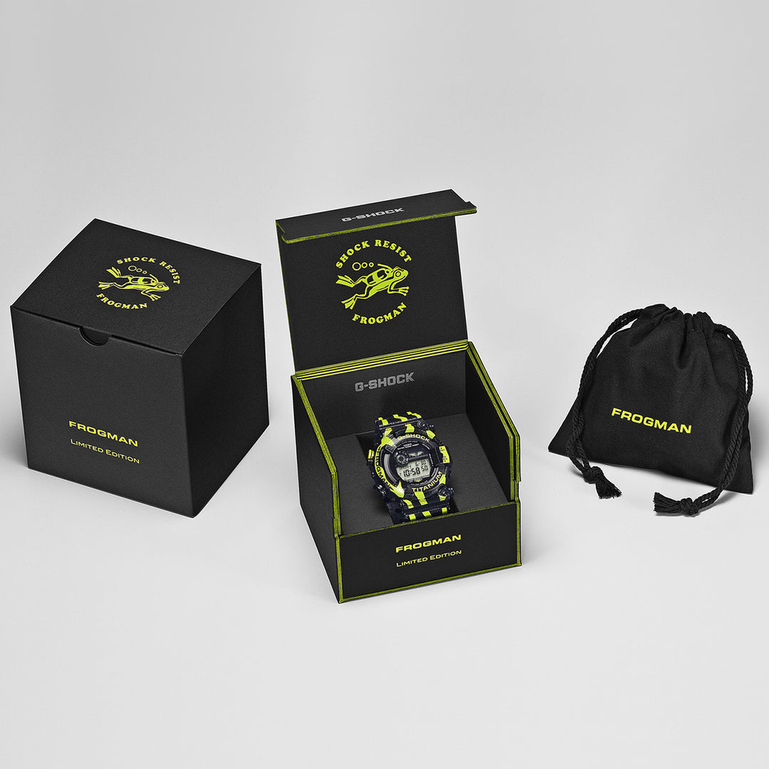 G-SHOCK フロッグマン ミスジヤドクガエル 縦縞模様 蛍光グリーン GW-8200TPF-1JR メンズ ソーラー デジタル