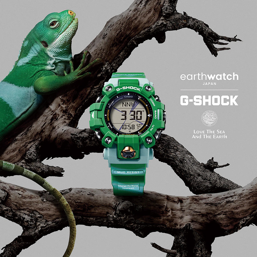 G-SHOCK マッドマン EARTHWATCH コラボレーションモデル ヒロオビフィジーイグアナ GW-9500KJ-3JR メンズ 腕時計 電波ソーラー デジタル 樹脂バンド グリーン 国内正規品 カシオ