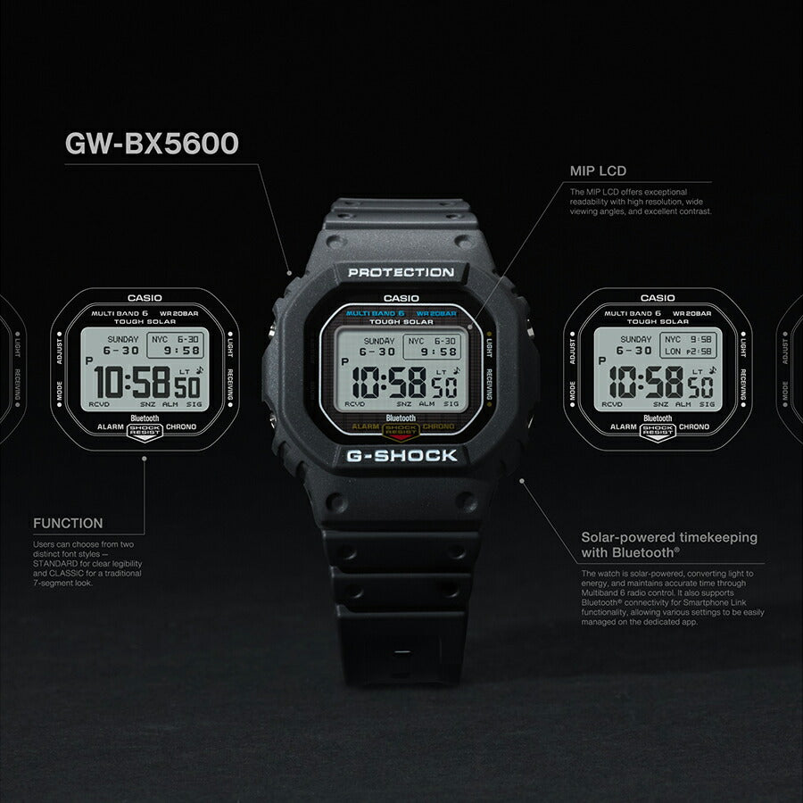 G-SHOCK 5600シリーズ MIP液晶モデル GW-BX5600-1JF メンズ 電波ソーラー Bluetooth デジタル スクエア 樹脂バンド