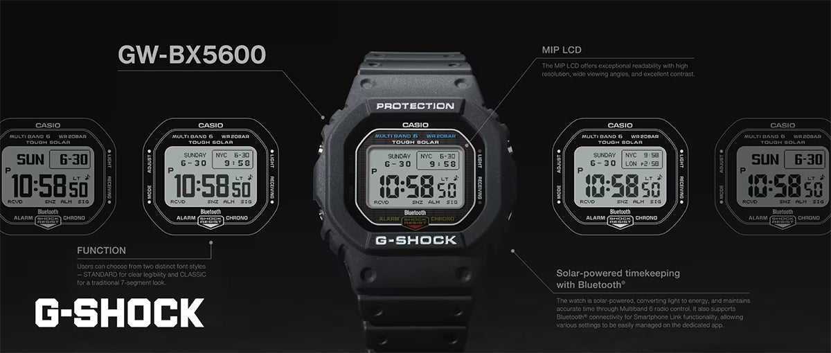 G-SHOCK 5600シリーズ MIP液晶モデル GW-BX5600-1JF メンズ 電波ソーラー Bluetooth デジタル スクエア 樹脂バンド