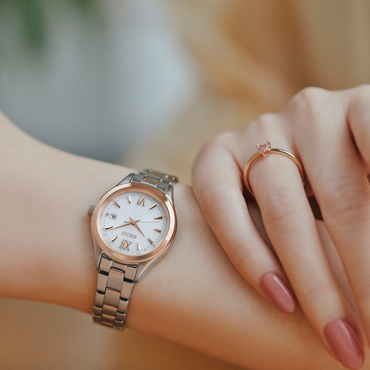 セイコー セレクション Sシリーズ HFE002J レディース 腕時計 ソーラー電波 3針 デイト ホワイトダイヤル ピンクゴールドアクセント 日本製