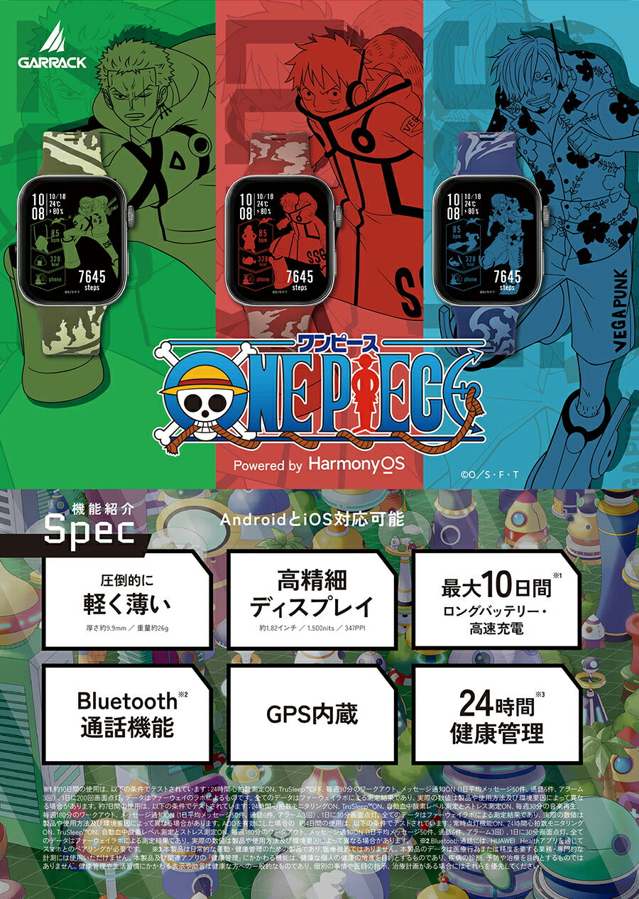 ギャラック スマートウォッチ ワンピース コラボレーションモデル ロロノア・ゾロ HUC-OP-FT3-Z メンズ レディース シリコンバンド グリーン グッズ