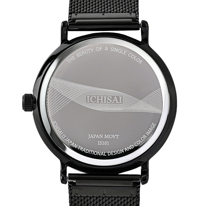 イチサイ 矢絣文様ダイヤル 36mm 墨染 IS101-BK1A メンズ 電池式 クオーツ 3針 メッシュバンド ブラック