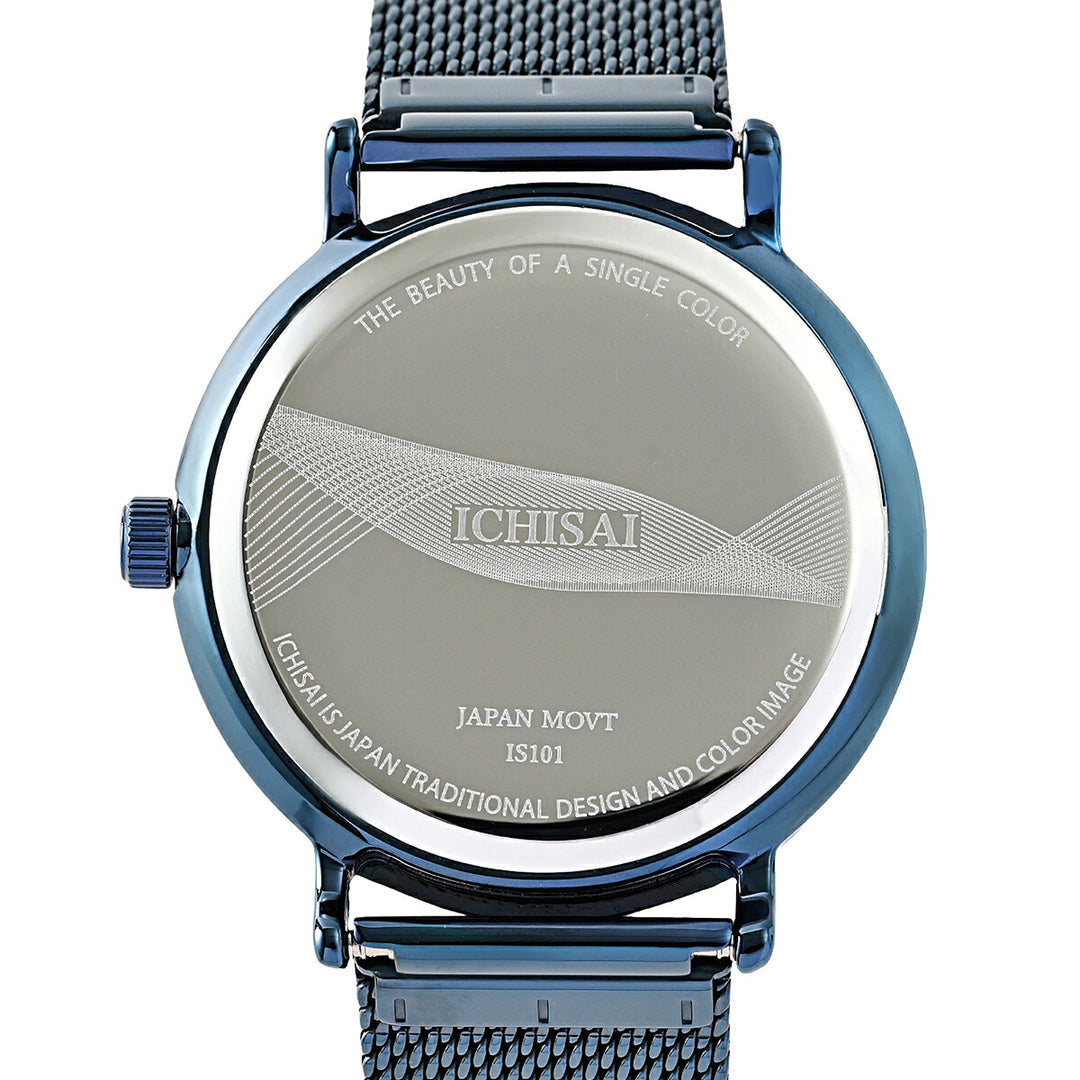 イチサイ 矢絣文様ダイヤル 36mm 藍碧 IS101-BL1A メンズ 電池式 クオーツ 3針 メッシュバンド ブルー