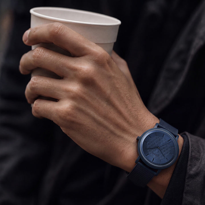 イチサイ 矢絣文様ダイヤル 36mm 藍碧 IS101-BL1A メンズ 電池式 クオーツ 3針 メッシュバンド ブルー