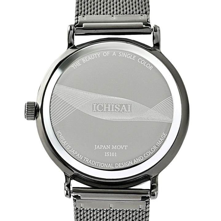 イチサイ 矢絣文様ダイヤル 36mm 静玄 IS101-GN1A メンズ 電池式 クオーツ 3針 メッシュバンド ガンカラー