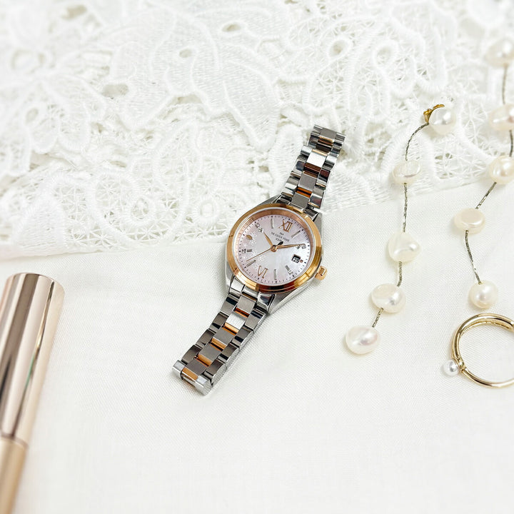 ザ・クロックハウス スマイルダイヤモンド SAKURA 限定モデル 2026 LBC1008-PK2ALIM レディース ソーラー 3針 白蝶貝ダイヤル