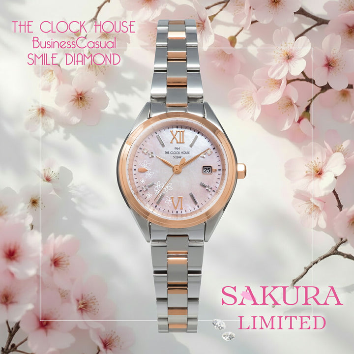 ザ・クロックハウス スマイルダイヤモンド SAKURA 限定モデル 2026 LBC1008-PK2ALIM レディース ソーラー 3針 白蝶貝ダイヤル