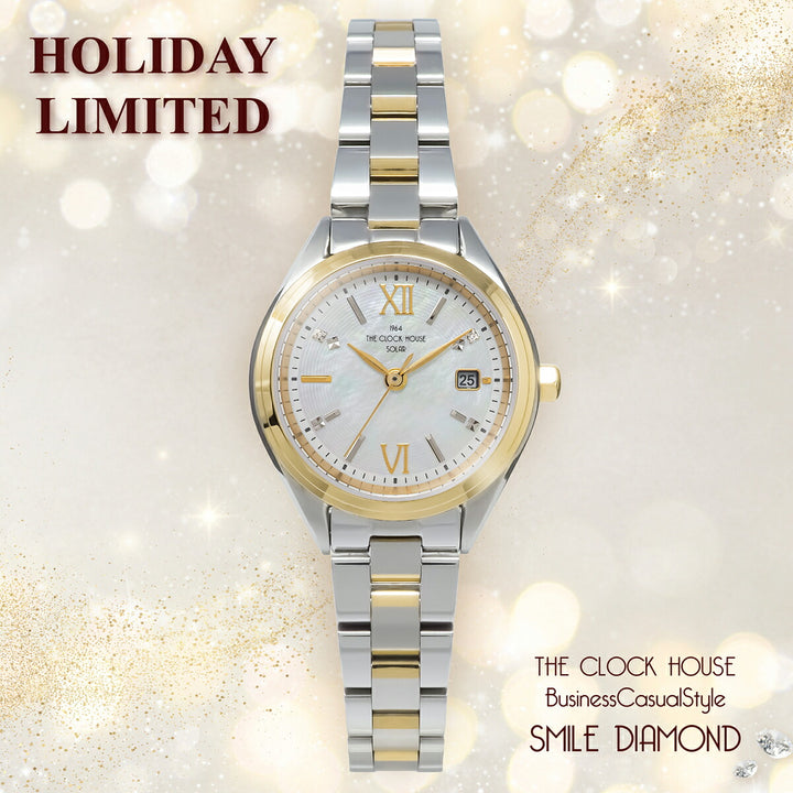 ザ・クロックハウス スマイルダイヤモンド 2025 限定モデル 冬のきらめき LBC1008-WH3ALIM レディース ソーラー 3針 白蝶貝ダイヤル